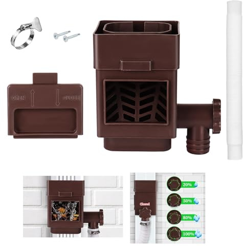 XPINYT Rain Barrel Diverter Kit, Downspout Diverter Fits for 2x 3 or 3x 4 Standard Downspout, Rainwater Collection System with Adjustable Valve and Filter,5ft Hose(Brown)