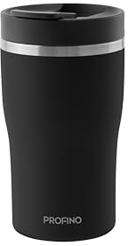 PROFINO Barista Thermo To Go Becher 0,25 L | Schwarz | Auslaufsicher dank Doppellock-System | BPA-frei | Spülmaschinengeeignet | Edelstahl Thermobecher Kaffee to go hält 2h warm & 4h kalt