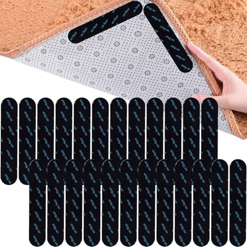 PanAcratis 24 Pieces Rug Gripper Anti Slip Tape, Rug Grippers for Laminate Floor Rug Tape Rubber Matting for all Types and Sizes of Rugs Washable Carpet Tape