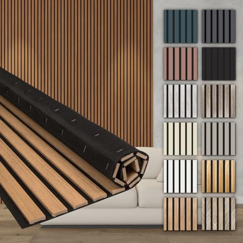 HEXIM Akustikpaneele 2 Stück 278x60cm Holz Comfort - flexible Holzpaneele Platten Lamellenwand flexibel MDF Wandpaneele TV Wandverkleidung Holzwand Deko braun (3.34m² Teak)