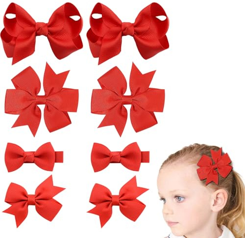 Juego de accesorios para el cabello para bebés, 8 lazos totalmente forrados para bebé, lazos de 2 y 3 pulgadas, pinzas de cocodrilo para bebés, niñas y niños pequeños en pares (rojo)