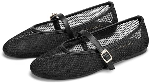 DOBOLIN Ballerine a Maglia per Donna con Punta Tonda Mary Jane Scarpe Sexy in Rete di Pesce Ballerine Eleganti e alla Moda, nero, 40 EU
