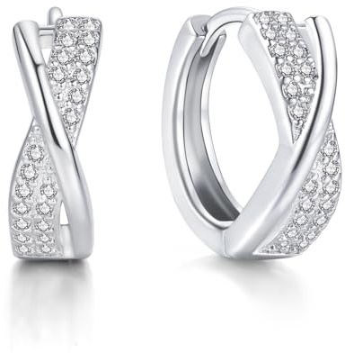 Loutade Silver Hoop Earrings for Women, 925 Sterling Silver Twisted Hoops Earrings with Cubic Zircon, 16mm Hypoallergenic Dainty CZ Infinity Sleeper Silver Huggie Earrings Jewelry Gift for Girls