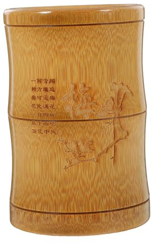 Angoily Pot à Crayons En Bambou 13 Cm x ø 8-10 Cm Porte-stylos Vintage Chinois Conteneur De Bureau Multifonction Organiseur De Bureau Élégant Pour Espace De Travail
