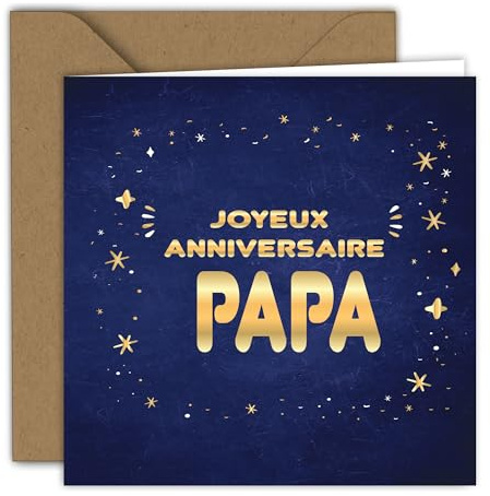 Edition Colibri Carte de vœux d'anniversaire avec enveloppe, Happy Birthday, carte d'anniversaire pour papa, père, bleu, or | Carte pliée (15x15 cm) – avec enveloppe kraft – Intérieur vierge