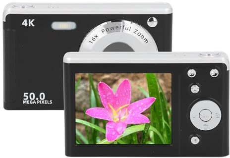 Cámara Digital 4K para Fotografía 50MP, Enfoque Automático y 16x Punto de Zoom Digital y Disparar Camara, Anti-Shake, Construido en Relleno, para Tensos Adultos Adultos Adultos