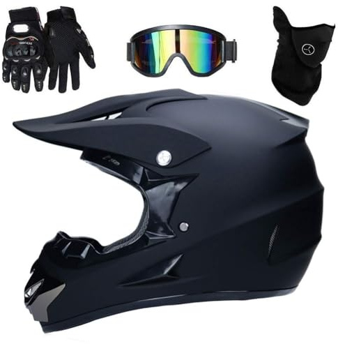 Casco de Motocross,Casco Motocross Niño Homologado Carcasa ABS Casco de Moto Infantil Cross Integral Enduro Infantil para Mujer Hombre Adultos Casco de Descenso con Gafas Máscara Guantes (M,H)