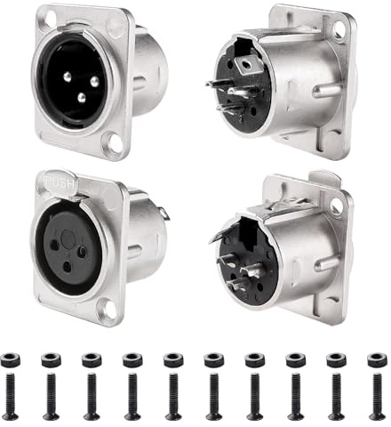 KUOQIY 4 PCS 3-Pin XLR Panel Mount Audio Adapter, XLR Male and Female Jack Chassis Panel Mount Jacks D Series Size, with Screw, Silver Metal Housing
