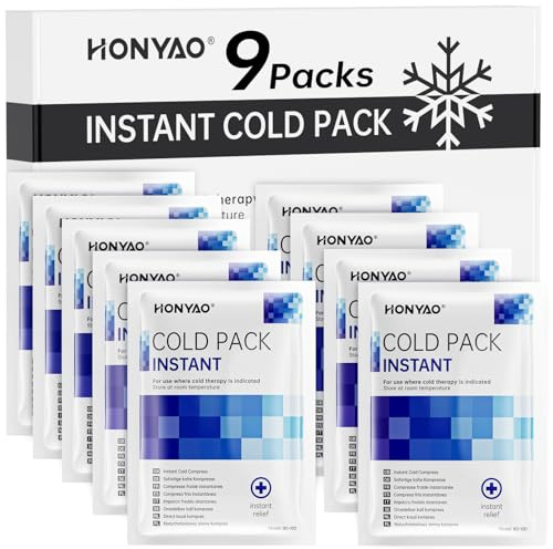 HONYAO Bolsa de Frío Instantáneo 9 Piezas, Hielo Instantáneo Desechable para Aliviar el Dolor Hinchazón Esguinces, Instant Ice Pack para Deportes Casa Viajes Senderismo Primeros Auxilios