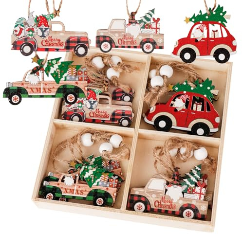 BigKego 12 piezas de adornos de árbol de Navidad de madera, ornamento navideño de madera, decoración de árbol de Navidad para colgar regalos, decoración de Navidad