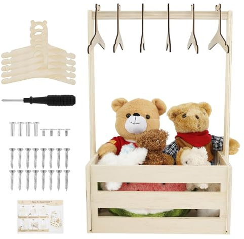 Wooden Baby Shower Crate Closet with 5 Hangers, Wooden Baby Shower Hamper Basket with Handle, Decorative Basket Storage Crate, Newborn Clothes Wardrobe Storage Basket for Newborn New Parent