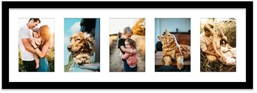 Black Multi Photo Frame - Holds 5 x 6x4 Pictures, Family Collage Picture Frame for Wall Display, 8x26 Panoramic Frame Size, Pack of 1