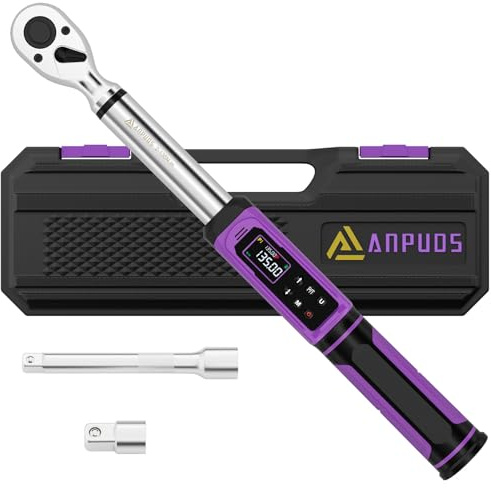 ANPUDS Llave Dinamométrica Digital 3/8 (2-135 Nm) Bidireccional - Precisión ±1% ISO 6789-2, Pantalla LCD, Alerta LED/Vibración/Sonido, 5 Unidades - Para Neumáticos, Frenos, Moto, Bici con Estuche