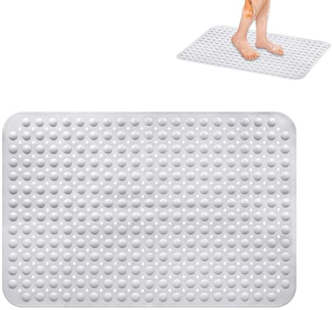 Alfombra Ducha Antideslizante, 60 x 90 cm Alfombrilla de Ducha Antideslizante, Lavable a Máquina Alfombra Duchas, Alfombrilla para Duchas con Orificios de Drenaje y Ventosas (Blanco)