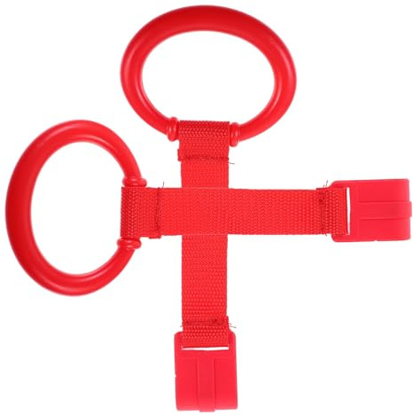 MOBUTOFU 2 Anillas de Tiro para Cuna de Ñiño Rojo, Diseño Portátil y Multifuncional en Plástico y Cinta para Ayudar a Recién Nacidos y Niños Pequeños a Aprender a Caminar