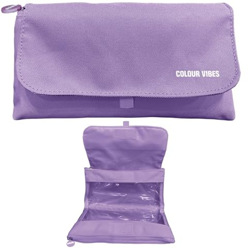 Dohe - Estuche Escolar Doble - 2 Compartimentos con Cremallera, 3 Ventanas Transparentes, Tarjeta Rellenable con Horario, Espacioso 22x10x6,5 cm, Poliéster Resistente y Flexible - Violeta