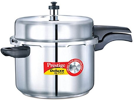 Prestige 8-Liter Deluxe Alpha Induction Base Stainless Steel Pressure Cooker, Small, Silver