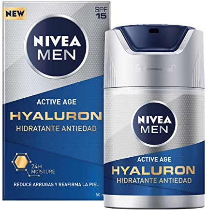 NIVEA MEN Hyaluron Crema Hidratante Antiedad FP15 (1 x 50 ml), cuidado facial avanzado para hombre, hidratante antiedad para reafirmar la piel madura