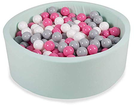 Angelove Bällebad Bällepool Für Kinder 90X30cm mit 200 ∅ 7Cm Bälle Kugelbad Babys Bällchenbad Rund Baby Ball Pit Spielzeug für Kinder Bällebäder Made in EU Minze: Grau/Weiß/Hellrosa