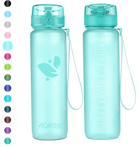 AORIN Botella Agua Deporte - 1000ml - Botella Agua Niños Sin BPA，Impermeable y Reutilizable，Apertura con un Solo botón，Aplicar a Sport, Gimnasio, Trekking，Bicicleta