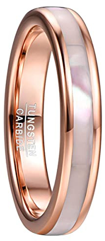 VAKKI 4mm Rose Gold Tungsten Rings for Women Mother of Pearl Shell Inlay Wedding Ring Bands Size Q