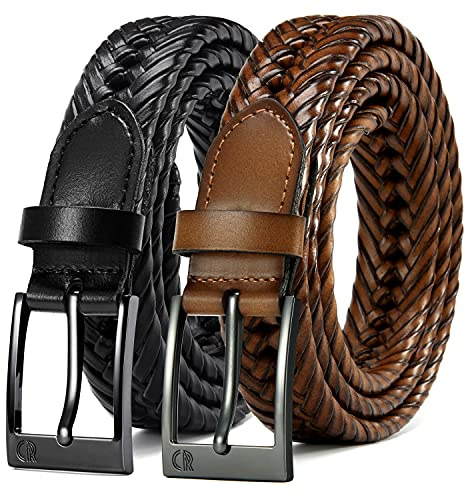 CHAOREN Leather Braided Belts for Men 2 Pack - 1 1/8 Leather Belts in Package Box - Versatile Style Solution