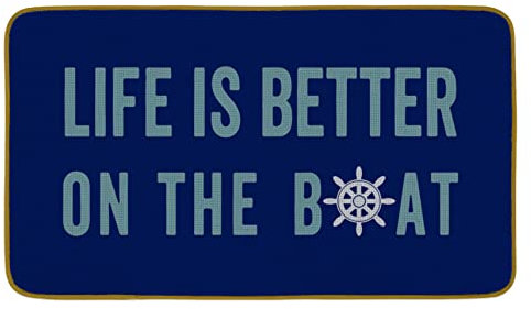 Burosev Life is Better On The Boat Decorative Doormat, Navy Blue Boat Floor Mat, Rustic Boating Nautical Theme Farmhouse Decor for Home Indoor Outdoor Front Porch Door Mat (17 x 30 Inch)