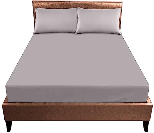 Easy Care Deep Fitted Sheets Double Bed (25 cm), Breathable & Lightweight Plain Dyed Double Bed Sheet, Non Iron Polycotton Elasticated Corner Bedding Double Fitted Sheet, Grey
