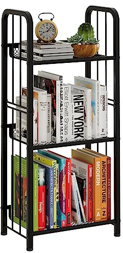 Azheruol Bookshelf Storage Shelf Bookcase Freestanding Storage Stand for Living Room, Bedroom, Kitchen, Rust Resistance, Easy Assemblyl Free Combination Multi-Functional Organizer (3 Tiers, Black)