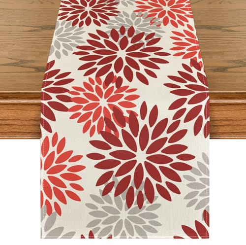 Artoid Mode - Runner da tavolo, fantasia con dalie, per l’autunno, decorazione per cucina, interni, feste e festività, colore: rosso, 40 x 140 cm