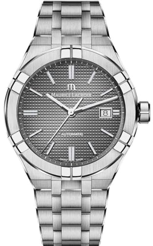 Maurice Lacroix AIKON Data Automatica 1.654 in, Cassa in Acciaio Inossidabile, Resistenza all'Acqua 20 ATM, quadrante Stampato Clous de Paris Grigio