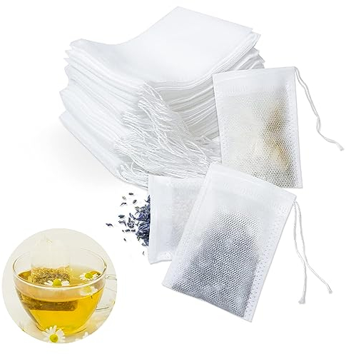RZMZBY 300 Filtres à Thé en Papier Jetables, Sachets à Thé Jetables avec Cordon de Serrage (7cm x 9cm)