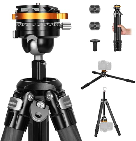 TARION Trípode de Fibra de Carbono para cámara: trípode de Viaje Compacto y Ligero, trípode de Cuenco + Cabezal de Bola único Sistema Quickset, trípode de cámara Profesional de 61 pulgadas/155 cm con