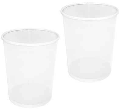 Seville Classics 2-Pack Steel Mesh Round Trashcan Wastebasket for Trash or Recycle in The Home, Office, or Garage, White, 6 Gallon