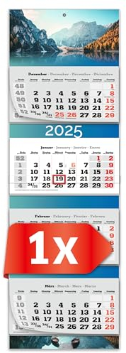 PRIMUS PRINT XXL Kalender 2025 - Mehrblock Wandkalender - 4-Monatskalender - Jahres Blockkalender - mit Datum Schieber - inklusive Feiertagen und Ferien - verschiedene Motive - [ 1x Wildsee ]