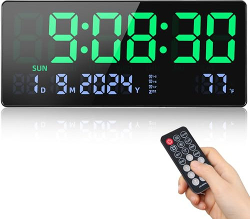 Fuloon Digitale Wanduhr, 15,5 Groß LED Wanduhr Digital, Kalender Wanduhren mit Sekunden,Temperatur, Datum, Woche, Digital Wand Uhr Tischuhr mit Standfuß für Wohnzimmer Küche Büro