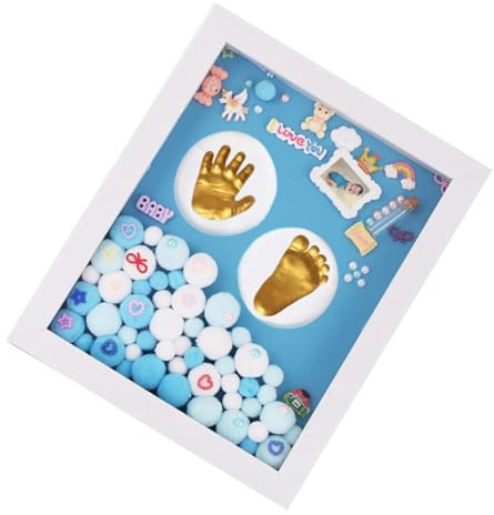 Abaodam Newborn Handprint Memory Photo Holder Acrylic Golden Frame Infant Ink Pads for Girls Baby Christening Wall Decoration Keepsake
