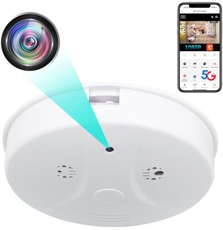Caméra Espion, 5G WiFi Mini Camera Cachée Détecteur de Fumée, Micro Caméra Espion sans Fil HD 1080P, Camera de Surveillance a Distance Discrete Enregistreur Nocturne Détection de Mouvement