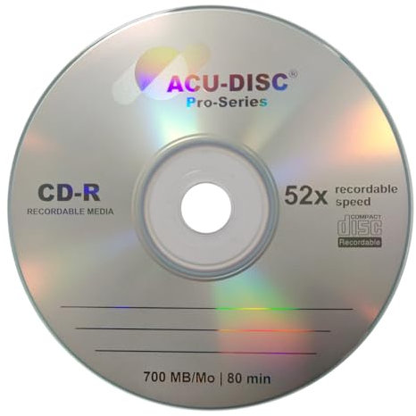 ACU-DISC Pro-Series CD-R80 700MB 52x 80min Blank Discs UV Protection Hard Coat Anti-Scratch Surface – Perfect for Photos & Videos – Compatible with Any CD Drive 17653– 25 Pack