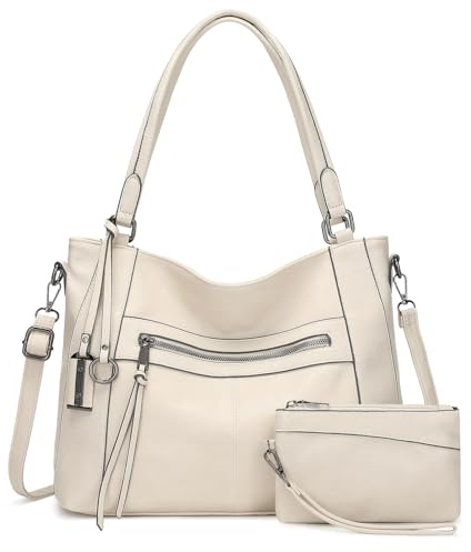 BAIGIO Bolso de Mano para Mujer Bolso de Hombro Bolsos Tote Cuero PU con Gran Capacidad Impermeable Bolsa Cruzada Bolsa Compras para Compras Viajes Trabajo Oficina Escuela, Beige