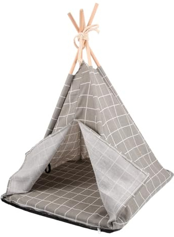 Toyvian Pet Tent Cat House Small Washable Indoor Pet Sleeping Place Grey Plaid for Cats and Dogs 43x43x53cm