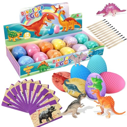 Jemmytu Dinosaurier Spielzeug, Dino Eier zum Ausgraben, 12 Stück Dinosaurier Eier zum Ausgraben Einzeln, Ausgrabungsset für Kinder, Archäologie Spiel für Jungen Mädchen