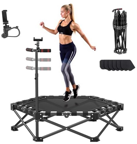 Northdeer Foldable Trampoline, Rebounder Trampoline for Adults & Kids, 200 kg Capacity with Adjustable Bar, Indoor Fitness Workout Exercise Equipment