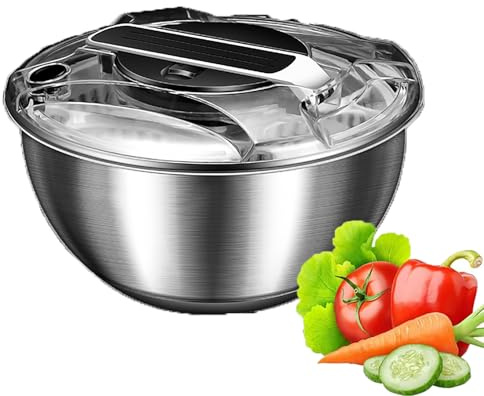 COYEUX Centrifugadora de ensaladas de Acero Inoxidable de 3,5 L, de Empuje, para ensaladas, Verduras, Hierbas y Frutos Rojos.