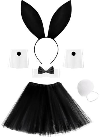 Kit D'accessoires de Lapin pour Femme,5 Pièces Costume de Lapin Set Bandeau d'Oreille de Lapin Accessoires de Costume pour Adultes et Enfants, pour Halloween Pâques Noël Cosplay Fetes