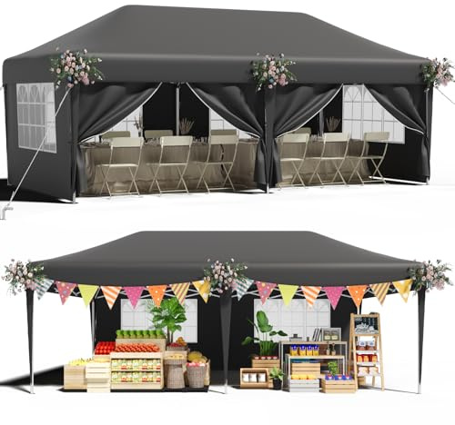 TRIUMPHKEY Tonnelle Pliante 3x6 Imperméable avec 6 Côtés, Barnum 3x6 avec Rideaux, Barnum Pliant Acier pour Faire Les Marchés, Jardin, Férié, Réunions, Gris