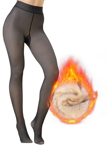 Ambesty Termiska strumpbyxor för kvinnor, fleecefodrade tights, tjocka genomskinliga fuskstrumpor, bekväma elastiska leggings tights, 300 G, M