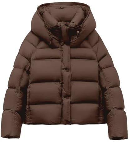 Veste courte matelassée à capuche pour femme - Veste matelassée chaude pour l'hiver - Veste d'hiver tendance au look cropped, Style_z02 Marron, S