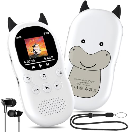 64 GB Lettore MP3 Bluetooth 5.3 per bambini, altoparlanti, lettore musicale con radio FM, sveglia, riproduzione di brani con un clic, batteria da 750 mAh, qualità audio HiFi, cordino gratuito