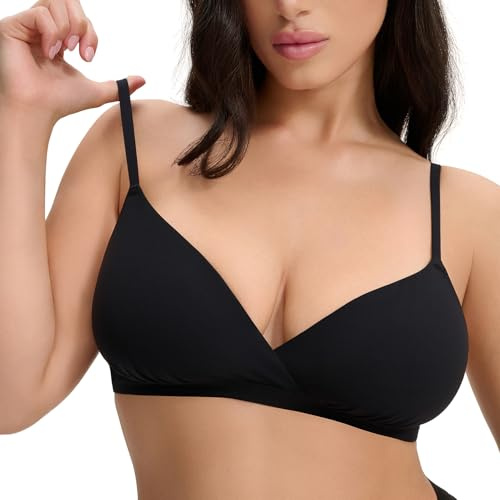 PQK Triangle Bralettes for Women Plunge Unpadded Bra Seamless Push Up Bras Wireless Comfortable Everyday Bra